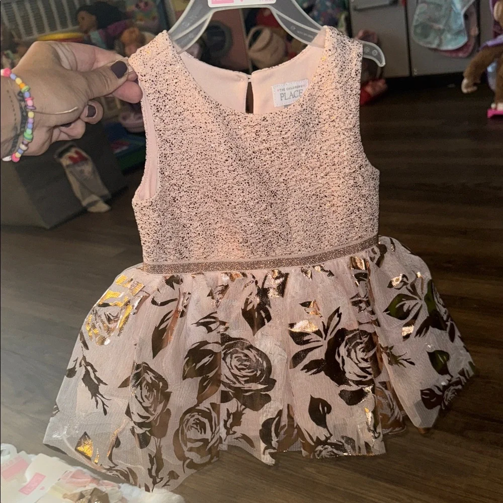 The Children's Place Shimmering Pink and Gold Floral Dress - Picture 4 of 5